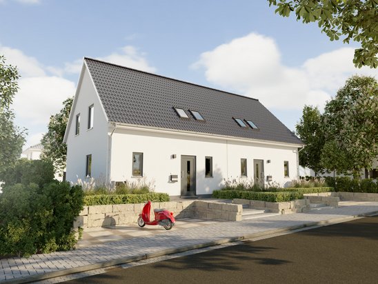 Straßenansicht auf das schöne Doppelhaus "Für Dich"