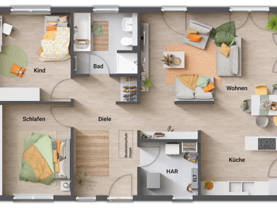 Wohnglück auf einer Ebene