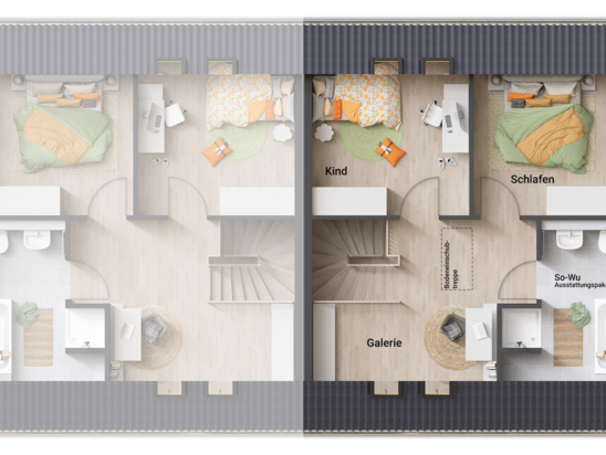 Grundriss Obergeschoss vom Doppelhaus "Für Dich"