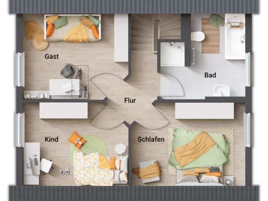 Platz für die ganz Familie im Obergeschoss 